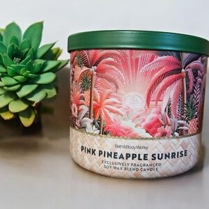 Bath & Body Works Pink Pineapple Sunrise Candle with Green Lid